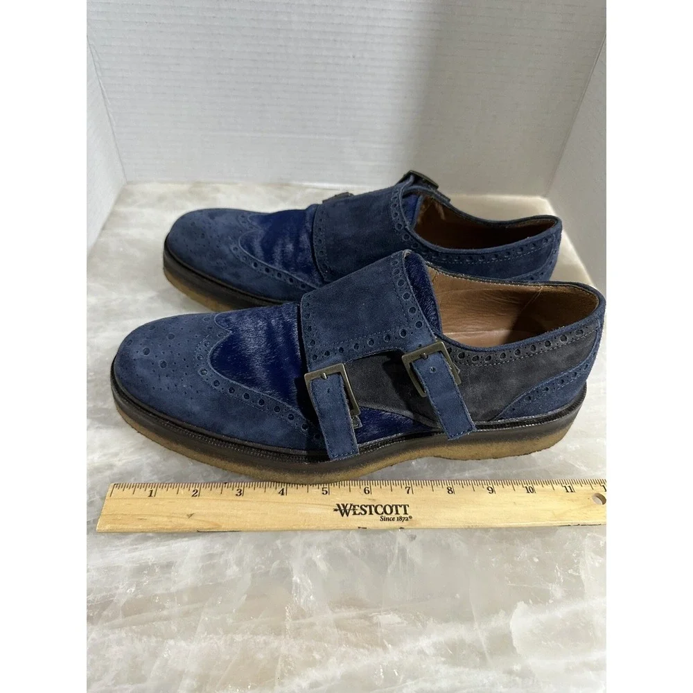 Etro Mens Blue Suede Double Monk Strap Shoes UK 41 US 8.5